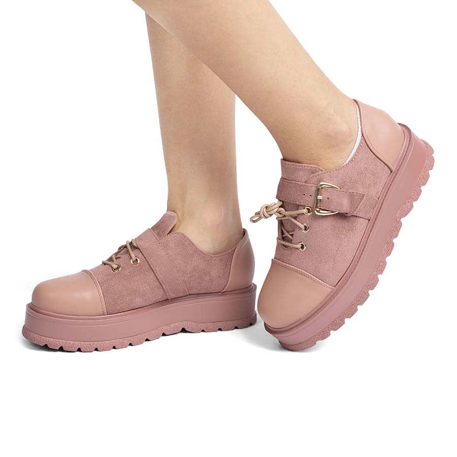 Pantofi dama casual din piele ecologica intoarsa roz juana marimea 37