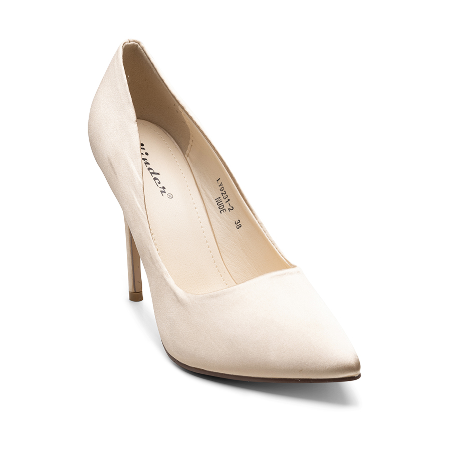 Pantofi dama cu toc subtire din material satinat Nude Parker