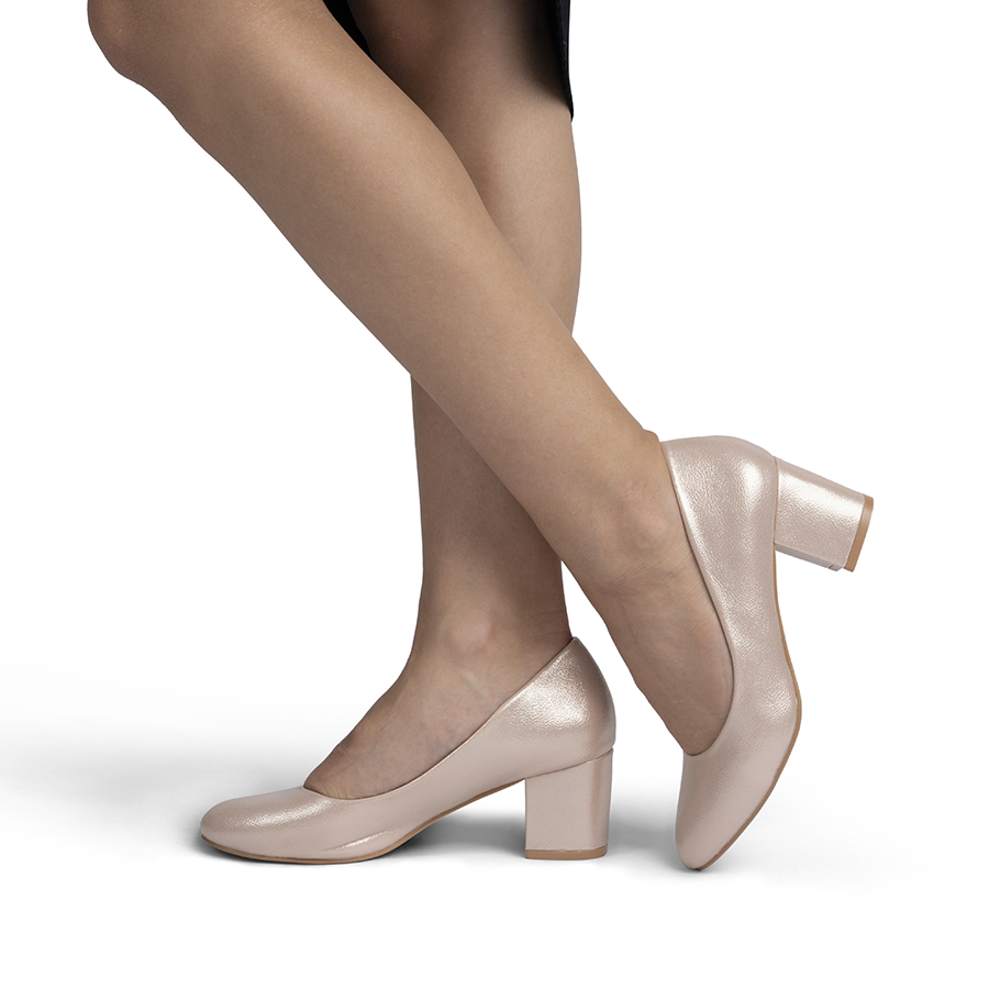 Pantofi dama cu toc patrat champagne bianca marimea 38