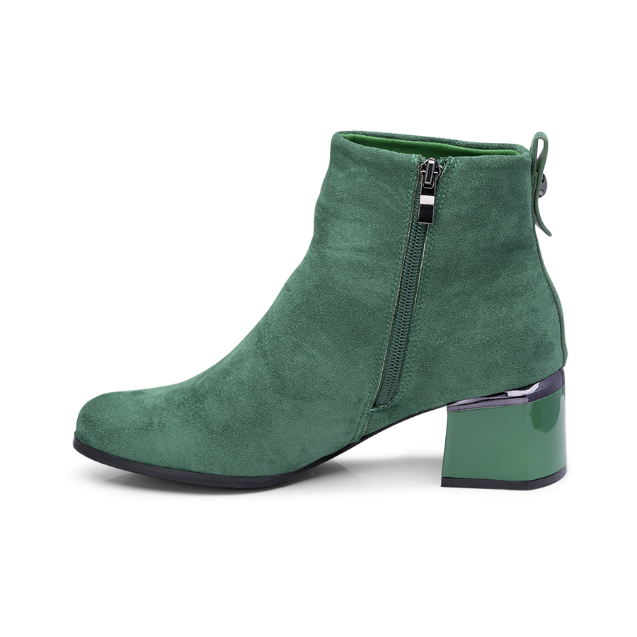 Botine dama elegante din piele ecologica intoarsa Verzi Acacia