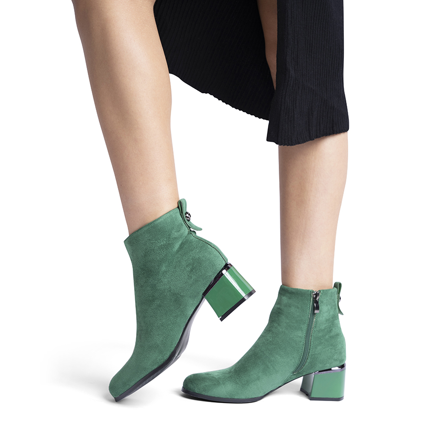 Botine dama elegante din piele ecologica intoarsa Verzi Acacia