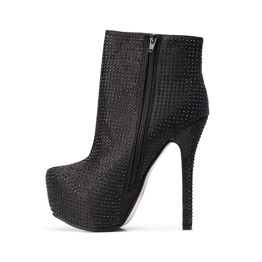 Botine dama cu toc si pietre decortive Negre Jilly