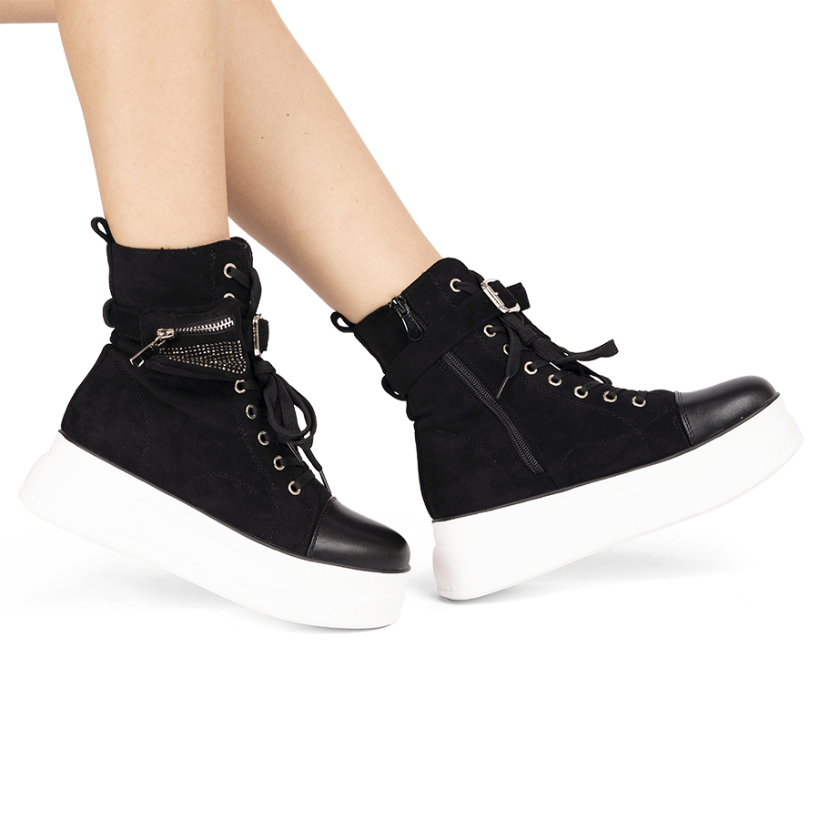 Sneakers dama din piele ecologica intoarsa negri rafa marimea 39