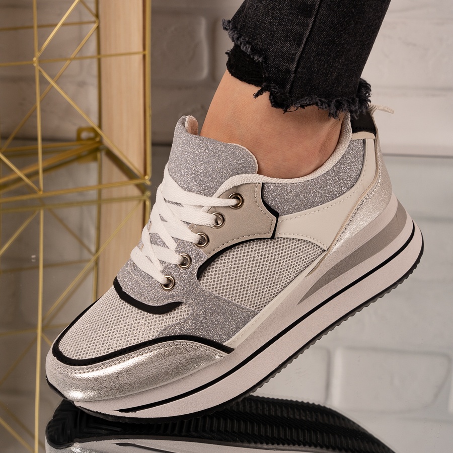 Sneakersi dama din piele ecologica argintii holly marimea 39