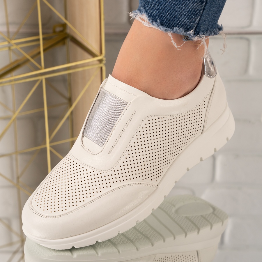 Sneakersi dama din piele ecologica perforata albi mahinur marimea 37