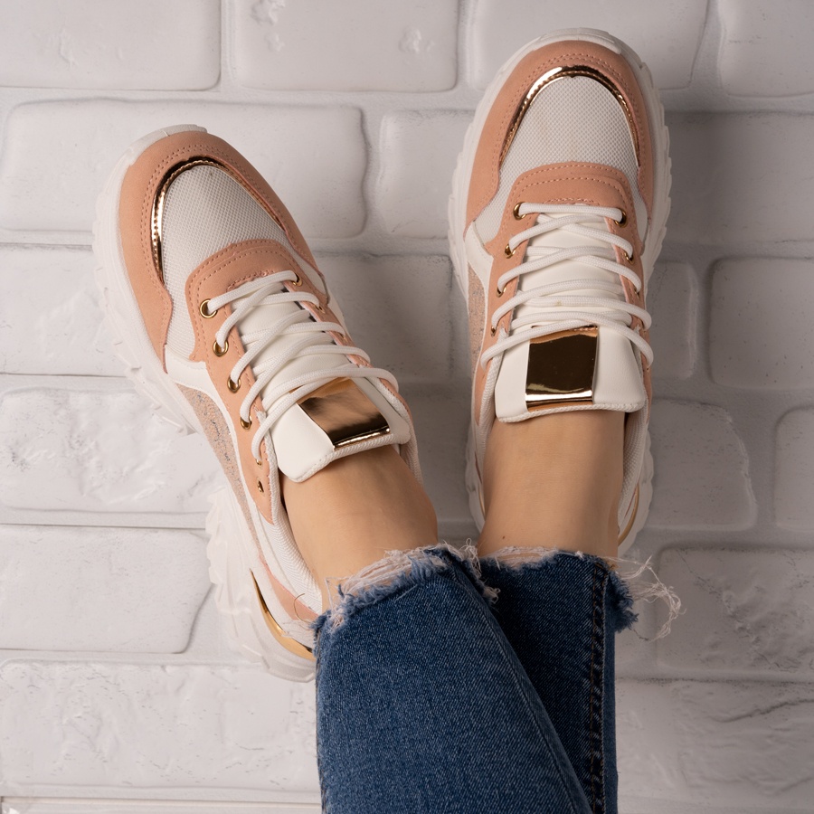 Sneakersi dama cu talpa inalta din piele ecologica Roz Yaren