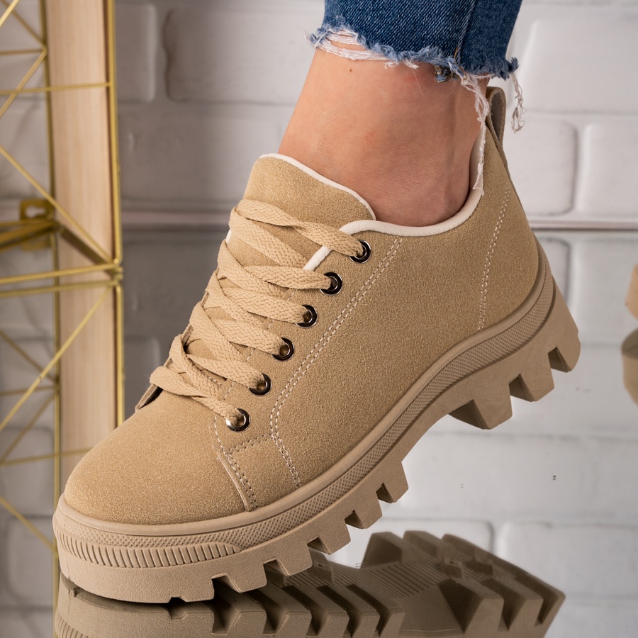 Sneakersi dama din piele ecologica intoarsa bej nazli marimea 39
