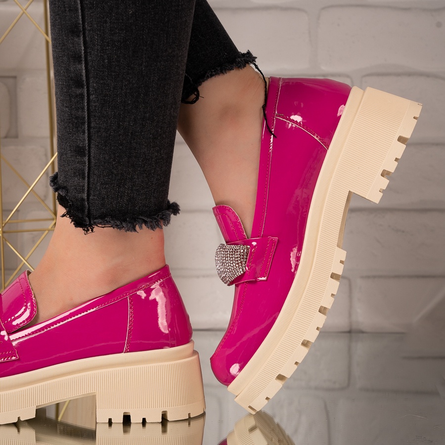 Pantofi dama casual din piele ecologica lacuita Fucsia Ioana