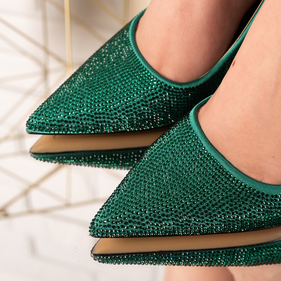 Pantofi dama din piele ecologica si cristale miniaturale Verzi Erica