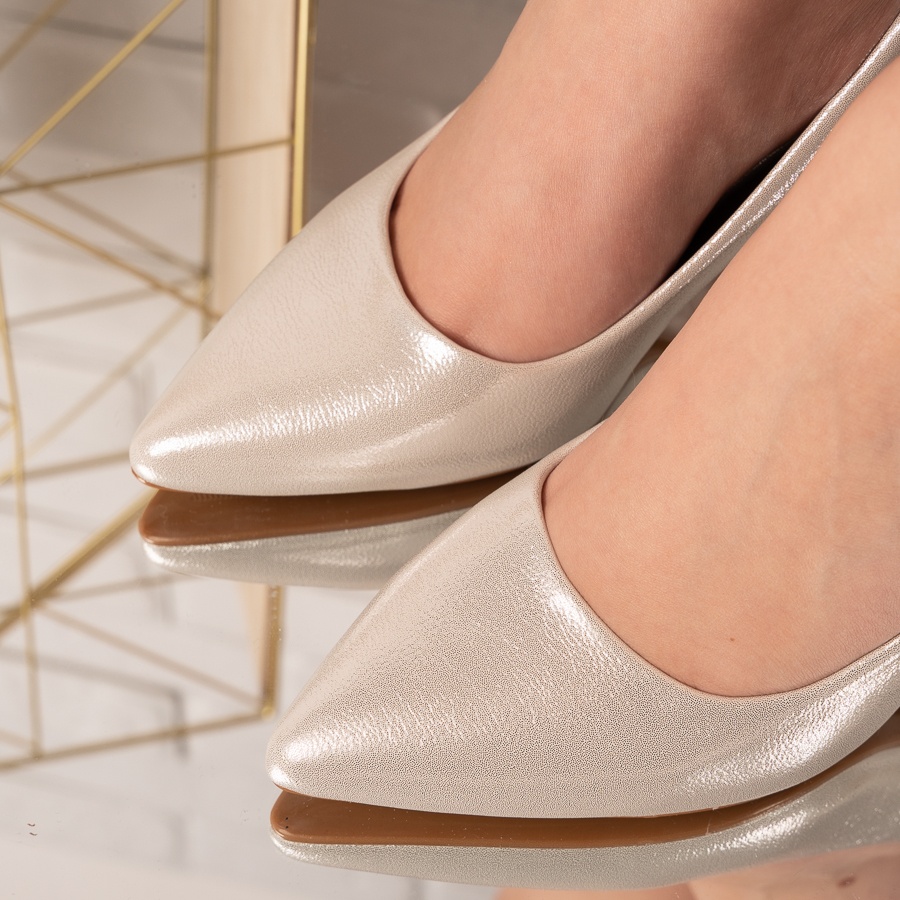 Pantofi dama din piele ecologica stiletto Argintii  Mica