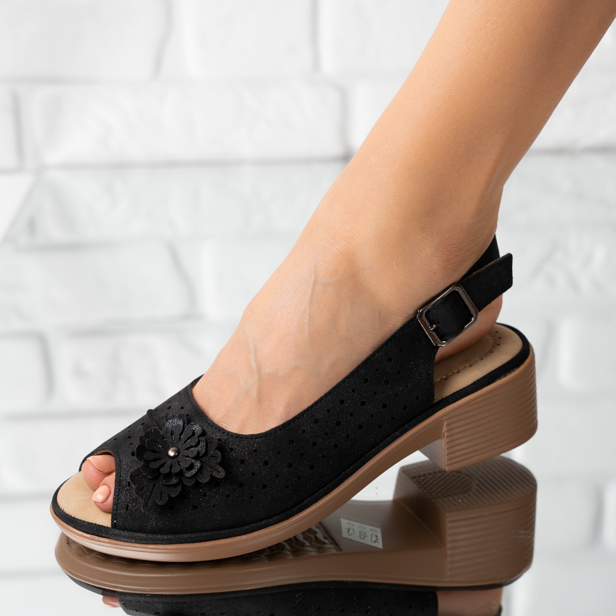 Sandale dama din piele ecologica perforata Negre Lacramioara