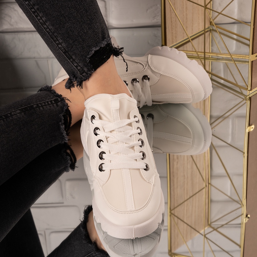 Sneakers dama din piele ecologica si material textil Albi Jimena