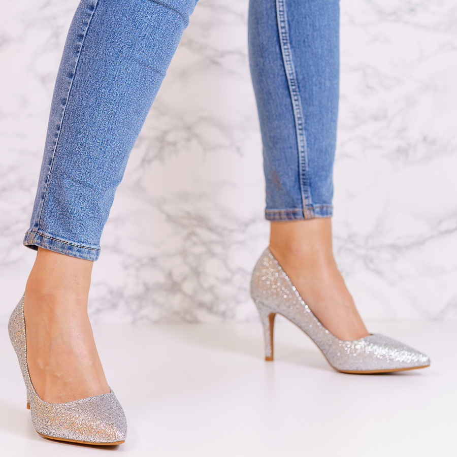 Pantofi dama din piele ecologica Argintii Dasia
