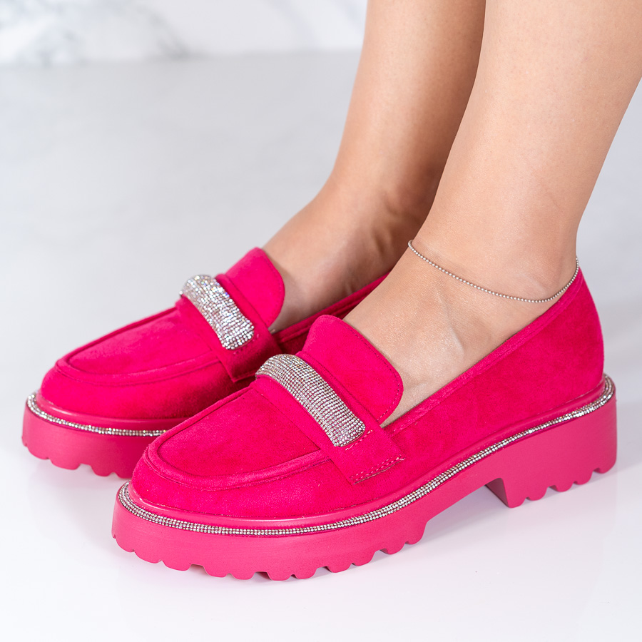 Pantofi dama casual din piele ecologica intoarsa Fucsia Markia