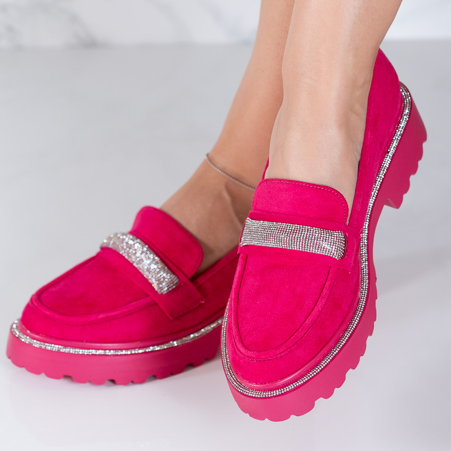 Pantofi dama casual din piele ecologica intoarsa Fucsia Markia