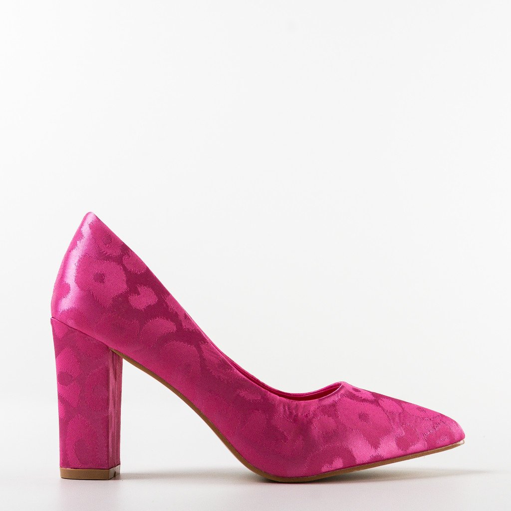 Pantofi dama cu toc patrat din satin Fucsia CARLA