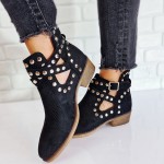 Ghete dama casual cu toc patrat si tinte din catifea Negre Dana