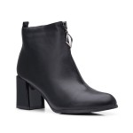 Botine cu toc patrat si lacuit cu fermoar decorativ pe fata Negre Carlota
