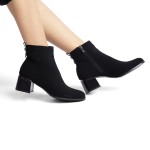 Botine dama elegante din piele ecologica intoarsa Negre Acacia