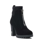 Botine dama din piele ecologica cu toc patrat Negre Ancuta