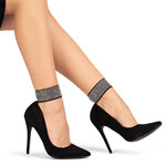 Pantofi dama cu toc eleganti si bareta cu pietre Negri Rosalyn