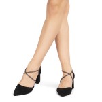 Pantofi dama cu toc patrat si pietre decorative Negri Dalia