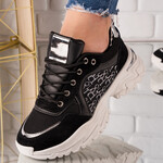 Sneakersi dama cu talpa inalta din piele ecologica Negri Yaren
