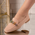 Pantofi casual din piele ecologica intoarsa cu accesorii de cristal colorate Bej Zonta