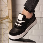Sneakers dama din piele ecologica Negri Duo
