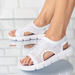 Sandale dama din material textil cu pietre stralucitoare Albe Helga