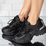 Sneakersi dama din piele ecologica cu talpa inalta Negri Minerva