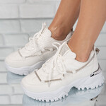 Sneakersi dama din piele ecologica cu talpa inalta Albi Minerva