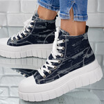 Sneakersi dama din material textil denim Albastri Ilona