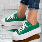 Sneakersi dama din material textil Verzi Stefania