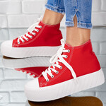 Sneakersi dama din material textil Rosii Dana