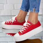 Sneakersi dama din material textil Rosii Stefania
