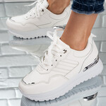 Sneakersi dama din piele ecologica Albi Geta