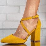 Pantofi dama stiletto din piele ecologica intoarsa Galbeni Anamaria