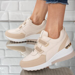 Sneakersi dama din piele ecologica cu scai Bej  Alexandra