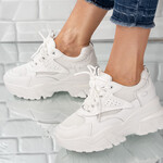 Sneakersi dama din piele ecologica inalti Albi Alma
