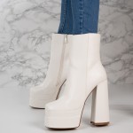 Botine dama cu toc gros din piele ecologica Albe Gilda