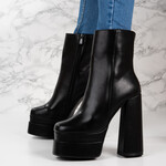 Botine dama cu toc gros din piele ecologica Negre Gilda