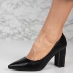 Pantofi dama cu toc patrat din piele ecologica Negri Ozai