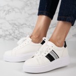 Sneakersi dama din piele ecologica Albi cu Negru Ema