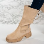 Cizme dama Imblanite din Piele Ecologica Intoarsa PREMIUM Bej Lydia
