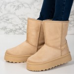 Cizme tip UG Imblanite din Piele Ecologica Intoarsa PREMIUM Bej Ania
