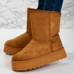 Cizme tip UG Imblanite din Piele Ecologica Intoarsa PREMIUM Camel Ania