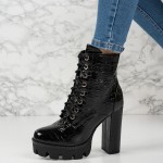 Ghete dama din piele ecologica lucioasa PREMIUM Negre Natasha