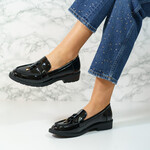 Pantofi dama casual din piele ecologica lacuita Negri Orien