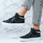 Sneakers dama Negri din piele ecologica cu insertii aurii Bonnie